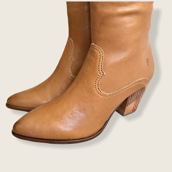 $458 RARE Frye Reed Chevron Heel Cognac Leather Tall Knee High Winter/Fall Boots - Picture 9 of 16